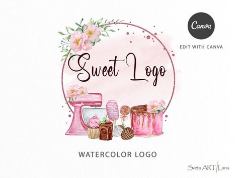 Baking Watercolor Mixer Logo | Cakesicle logo | Sweet Treats Premade Logo | Cake Pops Logo | Bakery logo | Custom Logo | Strawberry Logo Baking Watercolor, Strawberry Logo, Watercolor Bakery, Sweet Business, Logo Sweet, Logo Bakery, Sweet Logo, Logo Cake, Chocolate Logo