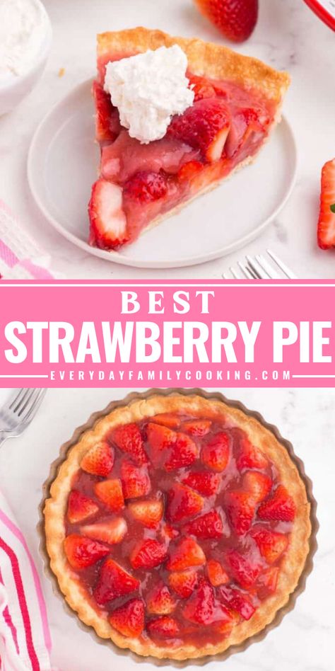 You will love this pie. This strawberry pie includes only 5 ingredients, no gelatin included! Using fresh strawberries, you can achieve a naturally sweet pie! Try this recipe now and share this to your friends! Strawberry Gelatin Pie, Best Strawberry Pie Recipe, Best Strawberry Pie, Strawberry Pies, Easy Strawberry Pie, Strawberry Recipes Easy, Desserts With Few Ingredients, Homemade Pies, Fresh Strawberry Recipes