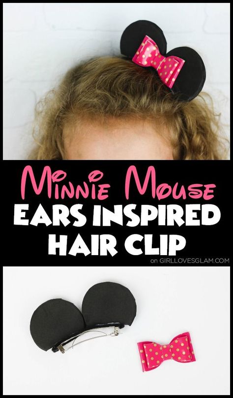 Minnie Mouse Ears Hair Clip on www.girllovesglam.com Mickey Mouse Hair Bows, Diy Minnie Mouse Ears Hair Clip, Mickey Ear Clips, Disney Hair Accessories, Diy Minnie Mouse Ears, Minnie Mouse Hair, Minnie Mouse Hair Bows, Mouse Hair, Diy Disney Ears