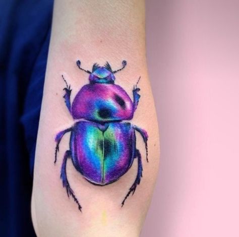 Neo Traditional Scarab Tattoo, Color Beetle Tattoo, Realistic Insect Tattoo, Jewel Beetle Tattoo, Realistic Bug Tattoo, Beetle Tattoo Design, Tattoo Beetle, Beetle Tattoos, Filter Tattoo