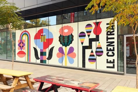 Summer Mural | Le Séisme Summer Mural, Experiential Graphic Design, Storefront Signage, Innovation And Technology, Graphic Arts Illustration, Wall Murals Painted, Giant Flowers, Nature Kids, Window Clings