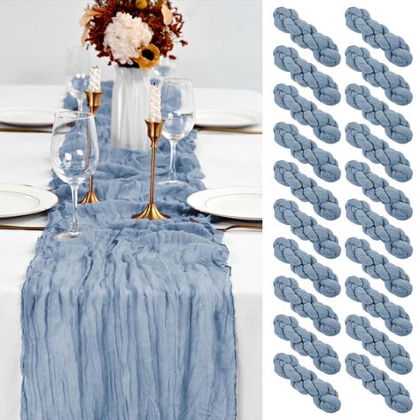 PRICES MAY VARY. Polyester 🌈Package Included: You will get 20 pack dusty blue cheesecloth table runner, enough quantity is suitable for wedding banquets and various parties, the size of table runners is approximately 20 x 120 inches / 50 x 300 cm, which is large enough to cover rectangle and round tables, suitable for tables that can seat 8-10 people. The dusty blue table runner has natural wrinkled texture, make your guests impressive. 🌈Soft and Durable Fabric: The cheese gauze table runner i Dusty Blue Table Runner, Table Runners For Wedding, Cheese Cloth Table Runner, Cloth Table Runner, Gauze Table Runner, Cheesecloth Table Runner, Blue Table Runner, Bridesmaid Luncheon, Long Table Runner