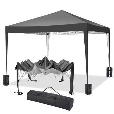 Enjoy the outdoors with this 10' x 10' easy-setup straight-leg pop-up canopy tent with 100 square feet of shade. This instant canopy tent is designed with easy peak-to-peak one-person setup technology. An assembled tent consists of the necessary accessories. High-class 210D Oxford water-resistant fabric top and iron tubes, smart workmanship, and reasonable design. With outstanding waterproof performance, it can be used outdoors. Large space for accommodating many people and stuff. It is suitable Market Tent, Party Canopy, Backyard Tent, Beach Canopy, Instant Tent, Canopy Tent Outdoor, Backyard Canopy, Gazebo Tent, Instant Canopy