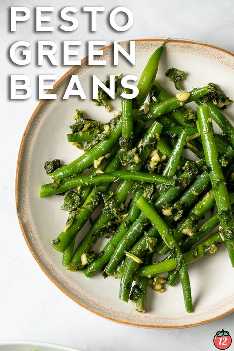 Pesto Green Beans | 12 Tomatoes Mozzarella Green Beans, Green Bean Pesto, Pesto Butter Beans, Green Bean Gremolata, Pesto Green Beans, Green Bean And Cherry Tomato Recipes, Italian Pesto, Garlic Pesto, 12 Tomatoes