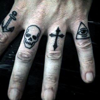 Creative Mens Cross Tattoo On Finger Skull Finger Tattoos, Men Finger Tattoos, Fingers Tattoo, Tattoo On Finger, Herren Hand Tattoos, Finger Tats, Knuckle Tattoos, Ring Finger Tattoos, Finger Tattoo Designs