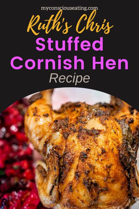 Stuffed Cornish hen on a dinner plate Cornish Hen Thanksgiving Recipe, Cornish Hen Recipe Christmas, Best Cornish Game Hen Recipes, Cornish Hen Stuffing, Stuffed Cornish Hen Recipe Wild Rice, Rock Cornish Hens Recipes, Cornish Game Hen Recipes Stuffed, Cornish Hen Recipe Grilled, Cornish Hen Recipe Baked Easy