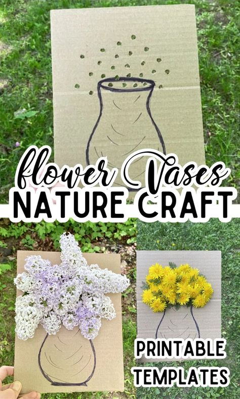 Flower Vases Nature Craft Activity - In The Playroom Plant A Flower Day Activities, Flower Exploration Preschool, Preschool Vase Craft, Garden Theme Crafts For Preschool, Crafts With Real Flowers, Flower Science Preschool, Wild Flower Crafts For Kids, Flower Party Games, Flower Crafts For Kids Preschool