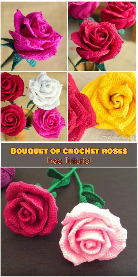 Bouquet of Crochet Roses [Free Tutorial] Corak Krusye, Roses Au Crochet, Crochet Roses, Crochet Puff Flower, Crochet Rose Pattern, Crochet Flowers Free Pattern, Crochet Bouquet, Crocheted Flowers, Crochet Plant