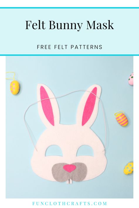 Looking for a no-sew felt bunny rabbit mask for kids? Follow this tutorial and learn how to make a felt mask of a bunny. It's a lovely costume mask for Easter time and Easter hunts. The DIY felt bunny mask with a free pattern is a quick and easy felt craft project. Felt Spring Crafts, Bunny Mask Craft, Rabbit Face Mask, Easter Bunny Mask, Sew Bunny, Felt Crafts Kids, Felt Easter Crafts, Handmade Dolls Patterns, Easy Felt Crafts