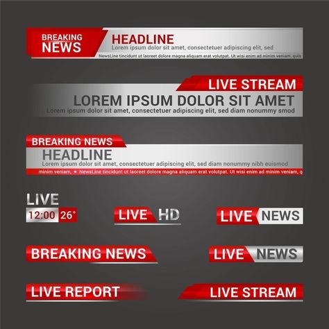 Live stream news banners template Free V... | Free Vector #Freepik #freevector #banner #template #tv #news Facebook And Instagram Logo, Business Newsletter Templates, Berita Tv, News Logo, Banners Template, Banner Background Hd, Lower Third, World Map Wallpaper, Desain Editorial