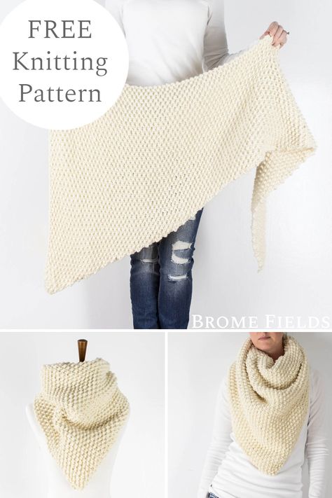 This chunky shawl knitting pattern adds some warmth & comfort to your life. Get the perfect amount of texture, squish and coziness to cuddle-up in. This chunky knit shawl is knit from the tip to the top with super bulky yarn a larger knitting needles to get the perfect texture & drape. ❤️ Triangle Shawl Knitting Pattern, Knitting Nook, Chunky Knit Shawl, Large Knitting Needles, Fall Knitting Patterns, Knitting Things, Designer Knitting Patterns, Yarn Shawl, Knitted Cowl Scarves