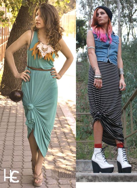 Cute way to tie up your maxi dress or skirt Maxi Dress Knot, Style A Maxi Dress, Knotted Maxi Skirt, How To Tie A Knot, Dress Knot, How To Style A Maxi Dress, Dresses By Color, Style Hacks, Tie Maxi Dress