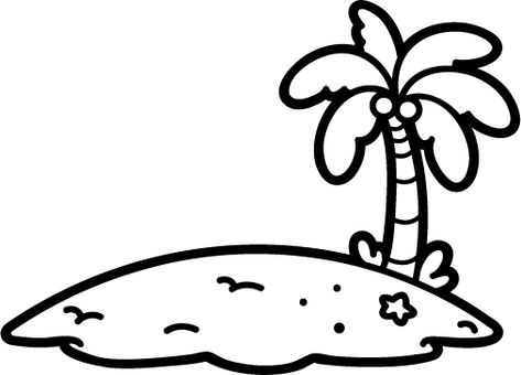 Island Clipart, Deserted Island, Clipart Black And White, For Stickers, Palm Tree, Coloring Books, Clip Art, Black And White, White