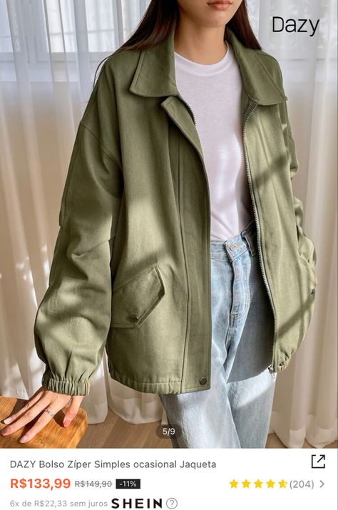 Casual Leather Jacket Outfit, Oversized Pattern, Leather Jacket Outfits, Quick Outfits, Military Outfit, Green Style, Fashionista Clothes, Loose Jeans, Zip Up Jacket