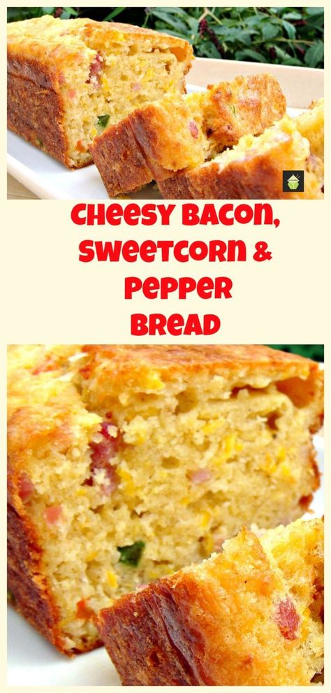 Cheesy Bacon, Sweet Corn & Pepper Bread Easy recipe and yep, VERY DELICIOUS! Serve warm or cold, tasty either way! Goes great with soups too. **Freezer Friendly!** Pepper Bread, Bacon Bread, Bacon Corn, Cheesy Corn, Pepper Recipe, Biscuit Bread, Bread Easy, Biscuit Rolls, Cheesy Bacon