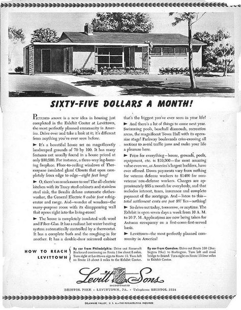 Original ad for Levittown homes. Mcm Exterior, Levittown Pennsylvania, Pennsylvania History, Old Commercials, Vintage House Plans, Long Island Ny, Bucks County, Retro Home Decor, Boys Boots