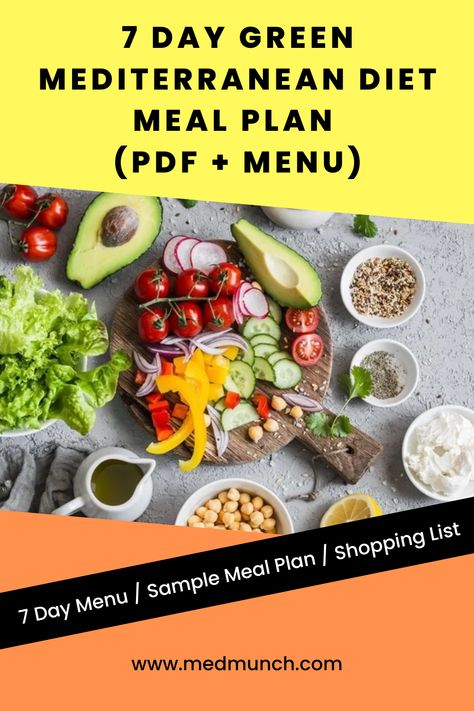 Mediterranean Diet Weekly Meal Plan, Mediterranean Meal Plan For Beginners, Green Mediterranean Diet Recipes, Metaterrainian Diet, Medditeranean Diet Plan, Green Mediterranean Diet, Mediterranean Diet Grocery List, Mediterranean Food List, Mediterranean Diet Foods