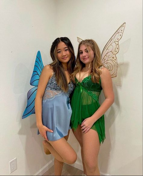 Fairy Duo Halloween Costumes, Fairy Duo Costume, Silvermist Halloween, Silvermist Halloween Costume, Fairies Costume Halloween, Silvermist Fairy Costume, Fairy Couple Costume, Fairy Outfit Halloween, Faries Halloween Costumes