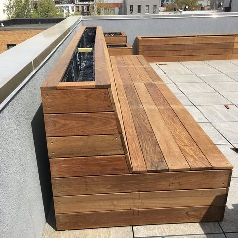 Planter Box Bench, Deck Storage Bench, Wood Planter Boxes, Outdoor Bench Seating, Planter Bench, Custom Planters, Garden Planter Boxes, Back Garden Design, Backyard Seating