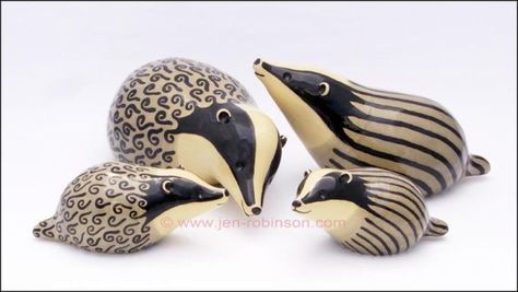 Snazzy Badgers by Hippopottermiss Pinch Pot Critters, Ceramic Pinch Pots Animals, Badger Sculpture, Ceramic Animals Sculpture, Pinch Pot Animals, European Badger, Tiny Sculptures, Website Gallery, Pottery Animals