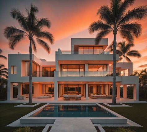 Miami Mansion with Sunset Luxury Miami Apartments, Beach House In Australia, Miami Luxury Homes, Multimillion Dollar Homes, California Aesthetic Home, Houses In Miami, Mafia Mansion, Beach House Mansion, Bahama House