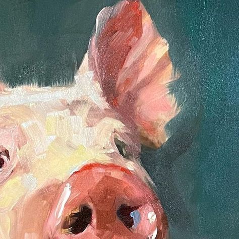 Patty Voje on Instagram: "A Love Struck Romeo, 8 x 8” #pigoftheday #pigstagram #pigpainting #pigart #farmlife #dailypainting #oilpainting #allaprima #direstraits" Simple Pig Painting, Abstract Pig Painting, Farm Animal Paintings Acrylic Easy, Pig Painting Acrylic, Piglet Painting, Pig Paintings, Cow Paintings, Farm Animal Paintings, Close Up Art