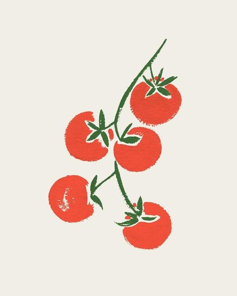 Summer Fruit on Artfully Walls Fruit Drawings Aesthetic, Fruit And Veggie Painting, Tomato Vine Illustration, Cherry Tomato Illustration, Tomato Illustration Graphics, Abstract Fruit Art, Fruit Drawing Cute, Cute Fruit Drawings, Produce Drawing