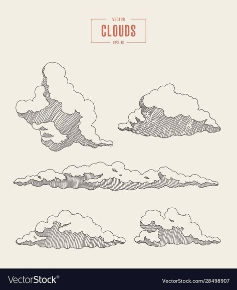 Cross Hatch Clouds, Illustrated Clouds, Drawing Of Clouds, Clouds Sketch, Cloud Drawings, Cloud Sketch, Drawn Clouds, Sky Sketch, 손 로고