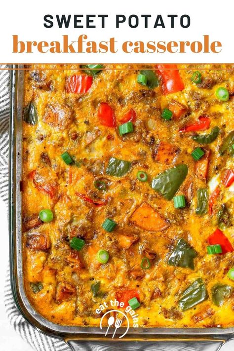 This sweet potato breakfast casserole packs your breakfast favorites into a hearty and healthy breakfast casserole recipe! It has sausage, sweet potatoes, onion, and peppers and is seasoned with classic southwestern flavors. Make it for a comforting brunch or meal prep to have on hand for the week. Gluten-free, dairy-free, paleo, and Whole30. Sweet Potato Breakfast Casserole, Potato Breakfast Casserole, Breakfast Casserole With Sausage, Whole30 Sweet Potato, Casserole With Sausage, Paleo Breakfast Casserole, Easy Breakfast Dishes, Easy Yummy Breakfast, Healthy High Protein Breakfast