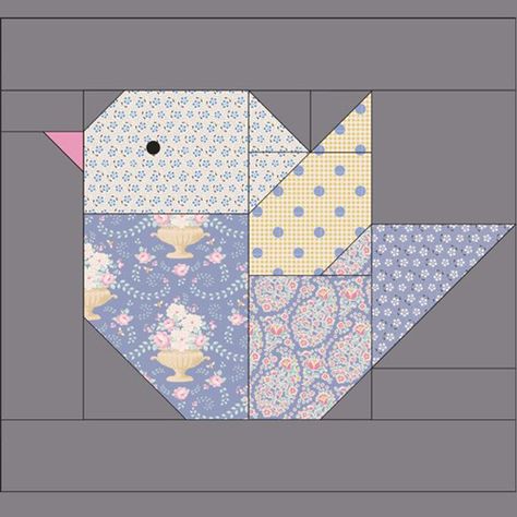 The Bird Quilt Block - Free Pattern Spring Quilt Patterns Free, Easy Christmas Quilt Blocks Free Pattern, Vogel Quilt, Bird Quilt Blocks, Drunkards Path Quilt, Paper Pieced Quilt Patterns, Foundation Paper Piecing Patterns, Quilt Modernen, Spring Quilts