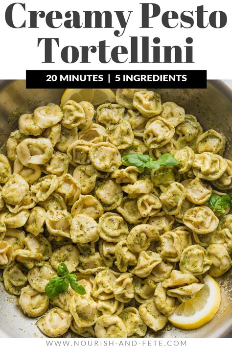 This simple and deliciously Creamy Pesto Tortellini is a dish you can toss together in just about 20 minutes yet feel great serving your family. It has a short list of ingredients and is a no-brainer to make, placing it forever among my favorite back-pocket recipes for busy weeknights. Dinner Recipes With Tortellini, Tortellini Recipes With Pesto, Tortellini Recipe, Low Calorie Tortellini Recipes, Tortellini With Pesto, Pesto Tortellini Recipes, Easy Healthy Tortellini Recipes, Tortellini Recipes Pesto, Creamy Pesto Tortellini Recipes