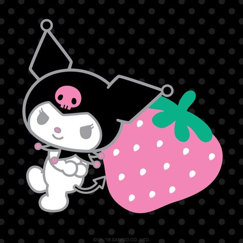 Doesn't #Kuromi look adorable next to her strawberry? #PickStrawberriesDay #Sanrio Creepy Kawaii, Kuromi Sanrio, Pastel Goth Fashion, Kawaii Halloween, Sanrio Characters, Pastel Goth, Art Inspo, Hello Kitty, Kitty