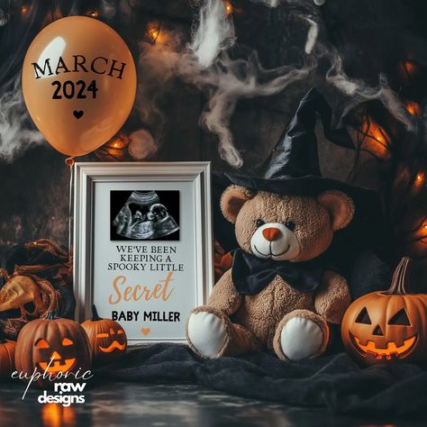 Halloween Surprise Pregnancy Announcement, Fall Digital Template, Pumpkin Teddy Bear Baby Reveal, Editable DIY for Social Media - Etsy Suprise Pregnancy Announcement, October Pregnancy Announcement, Pregnancy Announcement Fall, Pumpkin Pregnancy Announcement, Halloween Baby Announcement, Surprise Pregnancy Announcement, Pregnant With Boy, Halloween Pregnancy Announcement, Baby Announcement Photoshoot