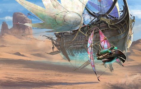 Airship Art, Space Fantasy, Fantasy Setting, Fantasy Art Landscapes, Fantasy Concept Art, Fantasy Inspiration, Environment Concept Art, Dieselpunk, Fantasy Artwork