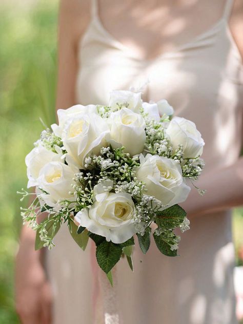 1PC Bridal Bouquet Artificial Rose And Wrist Flower,Wedding Bouquets For Bride Bridesmaid Bouquet Wedding Romantic Bouquet Bride Artificial Flowers Valentine's Day Confession Party,Birthday,Valentine's Day,Mother's Day Gift White         Home Decor, size features are:Bust: ,Length: ,Sleeve Length: Nosegay Bouquet, Bridesmaid Bouquet Alternatives, Megan White, Elegant Wedding Bouquets, Simple Wedding Bouquets, Bridesmaid Bouquet White, White Rose Bouquet, Pastel Bouquet, Bouquet Bride