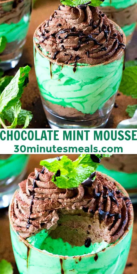 Mint Mousse Recipes, Chocolate Mint Mousse, Mint Mousse, Grasshopper Recipe, Mint Dessert, Mousse Desserts, Mint Desserts, Homemade Snickers, Mousse Dessert