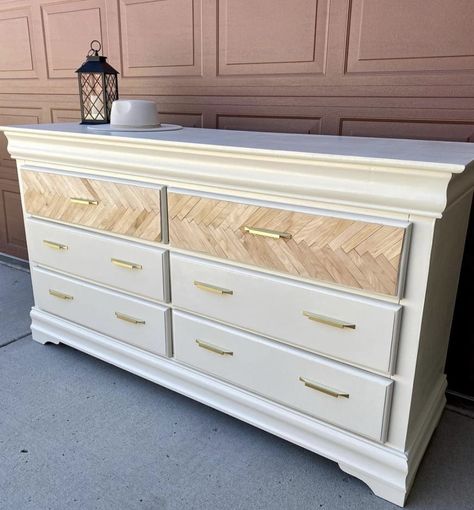 Boring Dresser Makeover, How To Repaint Dresser, Boho Modern Nightstand, Flipped Dresser With Mirror, Refurbished Rattan Furniture, Nursery Dresser Refinish, Tall Dresser Refurbish, Diy Refurbished Dresser Ideas, Popular Furniture Trends