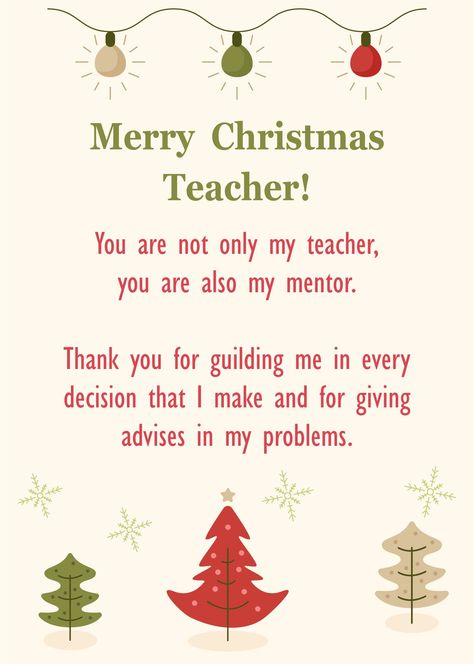 Christmas Letter To Teacher From Student, Christmas Poems For Teachers, Things To Draw Christmas Themed, Teacher Christmas Cards From Kids, Christmas Card Ideas For Teachers, Card To Teacher, Christmas Cards For Teachers, Merry Christmas Card Messages, Christmas Gift Quotes