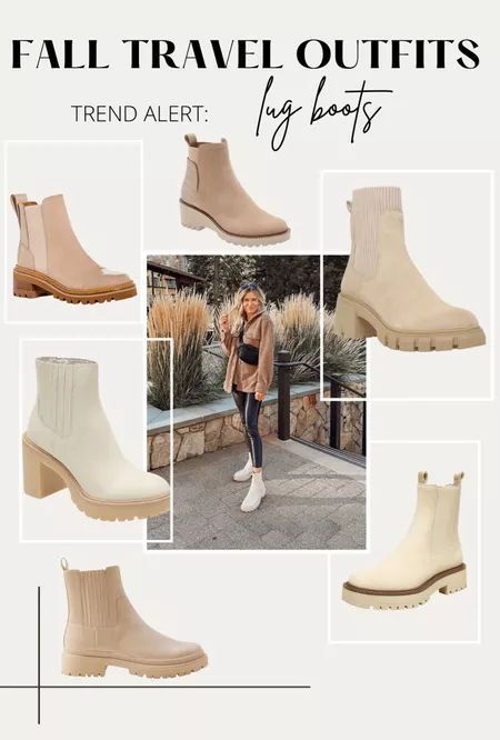 Light Colored Boots, Tan Lug Boots Outfit, Lug Sole Chelsea Boots Outfit, Lug Boots Outfit, Cream Boots Outfit, Lace Up Boot Outfit, Blondo Boots, Chelsea Boots Outfit, Cream Boots