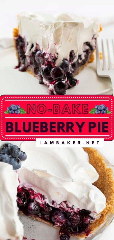 This No-Bake Blueberry Pie is a refreshing and homemade pie recipe made with fresh blueberries over a graham cracker crust and topped with whipped topping. Pin this no-bake dessert recipe! Blueberry Pie No Bake, Graham Wafer Crust, Graham Dessert, Fresh Blueberry Recipes, Blueberry Recipe, Pie No Bake, Easy Blueberry Pie, Fresh Blueberry Pie, Blueberry Cream Pies