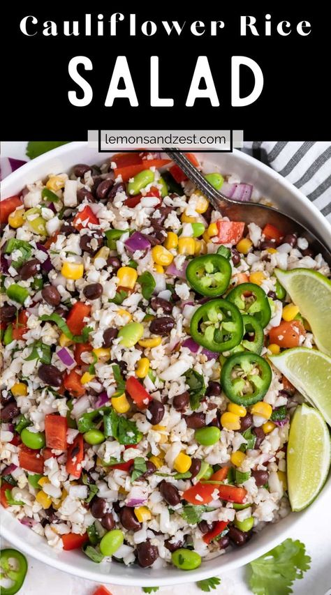 Summer Salad Recipes Healthy, Cauliflower Rice Salad, Salad With Black Beans, Cilantro Salad, Rice Salad Recipes, Brown Rice Salad, Cilantro Lime Dressing, Fresh Salad Recipes, Cauliflower Fried Rice