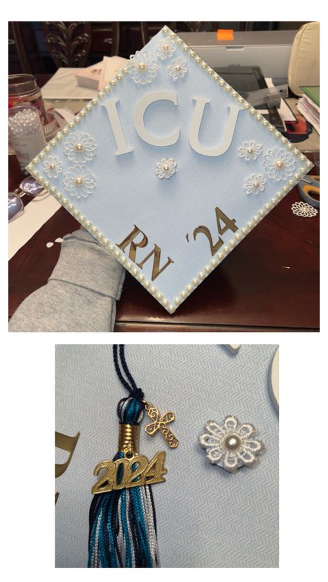 ICU Nurse Graduation Cap & cross Tassel Nurse Graduation Cap Designs, Nurse Graduation Cap, Graduation Cap Designs, Nurse Graduation, Cap Designs, Nursing Graduation, Grad Cap, Graduation Cap