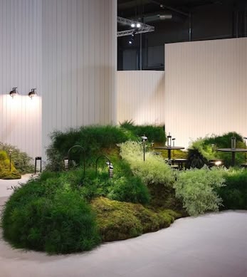 Euroluce 2023, Vertikal Garden, Plant Installation, Wedding Stage Design, Social Design, Flower Installation, Green Backdrops, Lighting Showroom, Backdrop Design