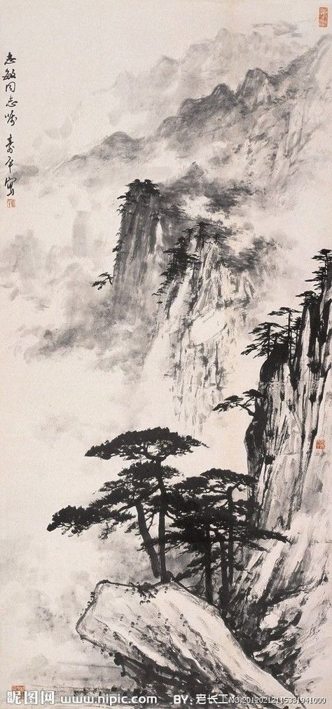 Paintings Black And White, Landscape Black And White, Japanese Ink Painting, Painting Black And White, Scroll Painting, Asian Landscape, Chinese Landscape Painting, Chinese Art Painting, Japanese Artwork