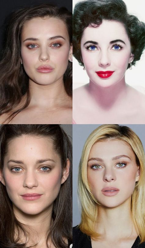 Katherine Langford, Elizabeth Taylor, Marion Cotillard, and Nicola Peltz Ethereal Aesthetic Outfits, Deep Autumn Makeup, Marion Cotillard Style, Ethereal Classic, Dreamy Makeup, Soft Classic Kibbe, Kibbe Romantic, Katherine Langford, Romantic Makeup