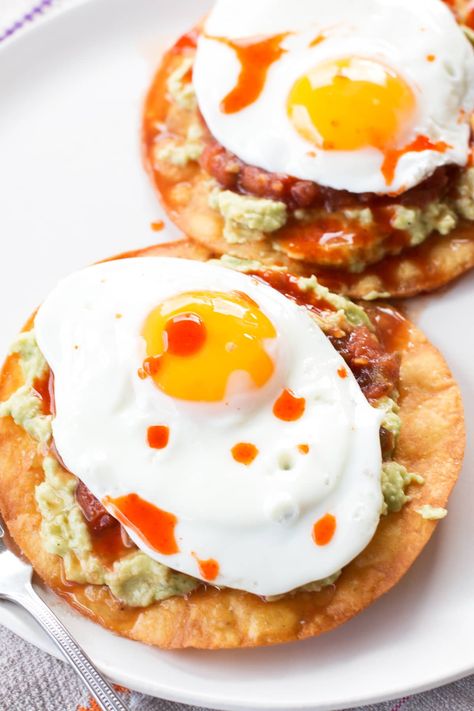 Breakfast Tostadas with Guacamole Breakfast Tostadas, Guilty Conscience, Tasty Breakfast, Guacamole Recipe, The Guilty, Best Breakfast Recipes, Indulgent Desserts, Best Dinner Recipes, Breakfast Foods