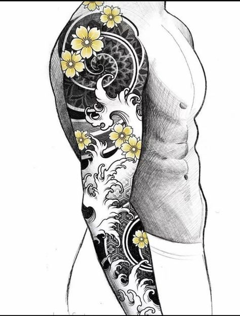 Tattoo Japonais, Geometric Tattoo Sleeve Designs, Mangas Tattoo, Tattoo Japanese Style, Small Chest Tattoos, Torso Tattoos, Full Sleeve Tattoo Design, Full Arm Tattoos, Geometric Tattoo Design