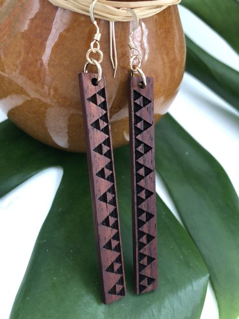 Mauna Kapa Hawaiian Koa Wood - 14k Gold Filled/ Sterling Silver Earrings Maori Earrings, Laser Earrings, Laser Cut Necklace, Sterling Silver Earrings Handmade, Laser Cut Wood Crafts, Laser Cut Jewelry, Laser Cut Earrings, Koa Wood, Engraved Pendant