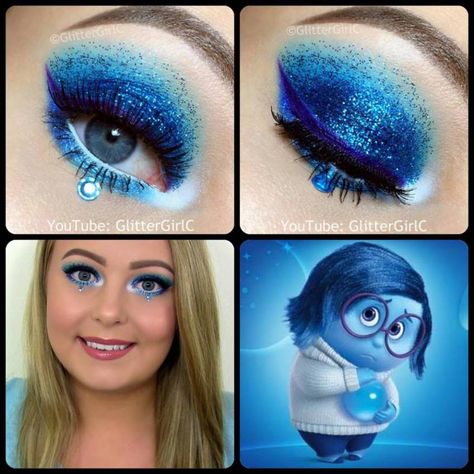 Inside Out Sadness Makeup Simple Costumes, Disney Eye Makeup, Disney Inspired Makeup, Christmas Makeup Tutorial, Disney Eyes, Eyeshadow Designs, Edna Mode, Makeup Inspired, Rave Gear