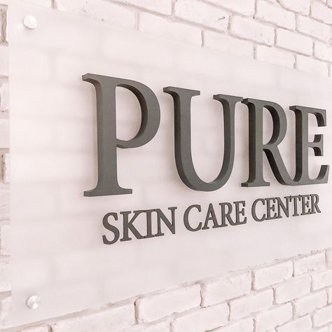 Check out this perfect Lobby sign wtih frosted acrylic panel, brushed silver stand offs and raised custom painted lettering Frosted Acrylic Sign, Spa Signage, Mesh Banner, Vinyl Door, Ada Signs, Skin Care Center, Lobby Sign, Monument Signs, Wayfinding Signs